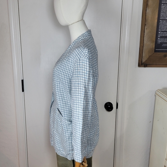 Madewell 100% Linen Oversized Collarless Gingham Blazer Size XS - Picture 4 of 11